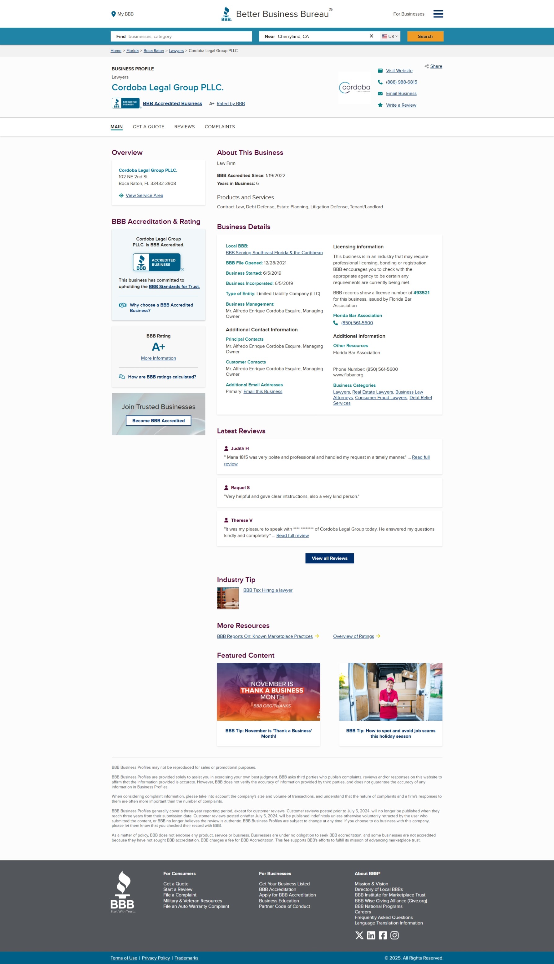 BBB Profile Screenshot